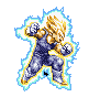 Four pixelated anime-style character frames with golden hair and blue armor, each surrounded by a glowing white-and-blue aura on gray background.