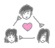 Animated icon shows three figures with a pink heart between them, arrows changing direction across frames.