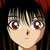 anime-style character faces with changing eye colors and text above each face, showing variations in red and green hues