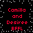 Black background with white pixelated dots; red text reads "Camilla and Desiree BFFL" in four identical quadrants.