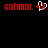 Red pixelated text 'cahmar.' flanks a white and red heart-shaped icon with a blurred motion effect, followed by the same text paired with a red '<3' symbol on black background.