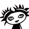 A black-and-white cartoon character with spiky hair and large eyes appears in three variations, each showing different red heart positions around the head.