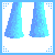 Pixel art collage of four distinct blue-themed character elements: legs, torso with striped sleeves, a woman's face with long brown hair and blue headwear, and text reading KARA with a heart symbol.