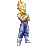 A animated sequence of a muscular character with spiky golden hair in blue and silver armor, performing dynamic combat poses against a solid gray background