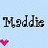 Pixelated text 'Maddie' repeated six times on light blue background with colored heart icons below each text block.