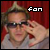 Pixelated image of a person wearing sunglasses and a pointed hat, with hand near mouth, against red background and 'fan' text.