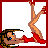 Pixelated cartoon woman in red dress and high heels lies on white background with red border, while red text forms 'Sex' then 'Sexy' across adjacent