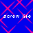 Blue background with pink diamond-shaped lines forming a repeating pattern, overlaid with four instances of the text 'screw life' in white pixelated font.