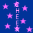 Blue background with scattered pink stars and vertical text reading 'CHEER CHEER' in pink letters.