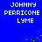 Blue background with white pixelated text reading "JOHNNY PERRICONE LYME" in two identical vertical , green dots scattered across the lower half