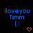 Blue text 'iloveyou Timm' with a blue emoticon on black background, each frame showing a pink heart that changes from solid to pixelated.