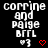 Static digital image with repeated text and symbols on black background, featuring white pixelated text "corrine and paige BFFL" and red heart symbol in each of a