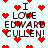 Pixelated text 'I LOVE EDWARD CULLEN!' surrounded by red hearts on a light background, with animated heart positions changing across frames.