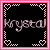 Pixelated icon with pink border and heart-shaped corner decorations, displaying the name 'Krzystal' in stylized text on a black background.