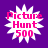 Four identical white starburst shapes with pink text reading Picture Hunt 500 on a purple background.