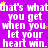 Purple background with repeated white text 'that's what you get when you let your heart win.' and scattered yellow stars.