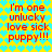 A static image with a repeating yellow and cyan geometric pattern background, featuring red text that reads "I'm one unlucky love sick puppy!!!" in four identical sections.