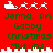 Red background with green text and white pixel art of Santa's sleigh and reindeer, showing two animation states with sleigh positions changing.