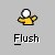 Animated sequence showing a yellow and white swirling motion that resolves into a small dot, with 'Flush' text below each frame.