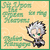Pixelated character with white hair and green eyes holding a sword on a beige background with green text.
