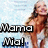 Pixelated image of a woman with long brown hair wearing a white top, standing against a light blue background with text reading "Mama May!" in bold black and white lettering.