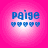 Four identical circular icons with pink gradient backgrounds display blue text 'Paige' above a of blue hearts, each icon showing a different number of hearts
