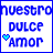 Two side-by-side pixelated text with blue and cyan color variations, each displaying 'nuestro dulce amor' with a heart symbol