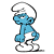 A 50x50 pixel animated buddy icon featuring a blue Smurf character on the left and green text "Original Icons .com" on a dark green background to the right, displayed as a contact sheet with two frames.