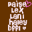 Brown background with white pixelated text listing names and a small pink heart symbol above the first name.