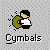 Pixel art icon of a person holding a green cymbal, with text "Cymbals" below, showing animation frames with varying particle effects around the cymbal.
