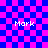 Pixelated blue and pink checkered background with four instances of the text 'Mark' in white pixel font, each positioned near a distorted circular pattern.