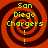 Four identical pixelated spiral icons with red and dark brown rings display 'San Diego Chargers!' in bright green text.