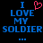 Pixelated text reads "I ❤️ LOVE MY SOLDIER" in blue and red on black background with three blue dots below.