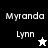 A split-screen display shows two versions of a pixelated icon with 'Myranda' and 'Lynn' text, featuring a star symbol in different color schemes.