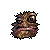 Pixel art creature with brown textured fur, orange eyes, and a mouth showing teeth or lips in various expressions across frames.