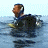 A 4-frame contact sheet of an animated buddy icon showing a man in water, shark silhouettes, and text elements across frames.