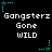 Pixelated text and cyan star icons on a black background, with repeated 'Gangsterz Gone WILD' text and star decorations.