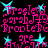 Pixelated text and cyan stars on black background, with pink text repeating 'frank', 'are', 'at', '7pm' in a pattern