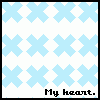 Light blue X-shaped pixel patterns arranged in a grid on white background with black text reading 'My heart.' at bottom.