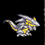 Animated pixel art dragon with yellow accents in five sequential frames showing movement against a black background.