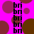 A static image with a bright pink background featuring scattered brown and maroon circles, overlaid with vertical black text repeating 'bri' in pixelated font.