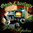Pixelated animated buddy icon featuring a mechanical skull with glowing orange eye and green foliage, alongside green text reading "Original Icons .com" on dark background.