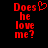 Red pixelated text on black background with heart symbol above 'Does he love me?' in two side-by-side