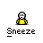 Animated contact sheet of a pixel art character sneezing, showing sequential frames with green particle effects expanding from the figure's face.