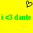 Yellow background with black pixelated heart symbol above green pixelated text reading 'i dante i dante' in two identical segments.