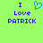 Green background with blue pixelated text reading "I Love PATRICK" and a blue heart symbol above the word "Love" on the left side.