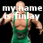 A muscular man in a green singlet with text overlays reading 'my name is finlay' and 'and i love to fight', shown