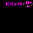 Pixelated pink text 'Kristin!' with a heart symbol replacing the exclamation mark on left side, and identical text on right against black background.