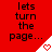 Red and white pixelated text with heart symbols, displaying alternating phrases 'lets turn the page...' and '...and hope for a happy ending' in brown font