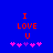 Blue background with red text "I LOVE U" and five pink/purple pixelated hearts below, two versions showing heart animation changes.